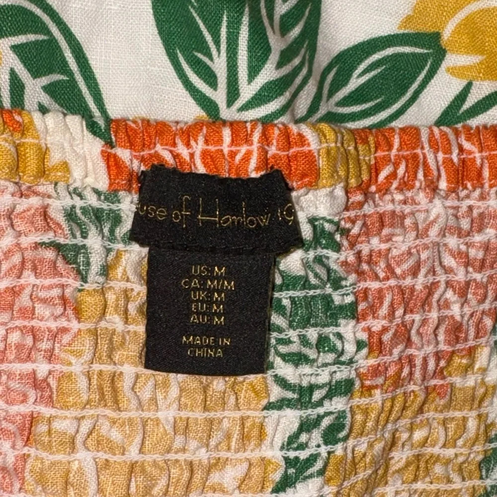 HOUSE OF HARLOW 1960 LINEN FLORAL SUNDRESS SIZE MEDIUM YELLOW ORANGE MINI poplin - Picture 4 of 6